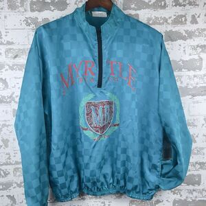Vtg Ocean Motion Surfer Pullover Windbreaker OSFA Myrtle Beach Teal Oversize 90s